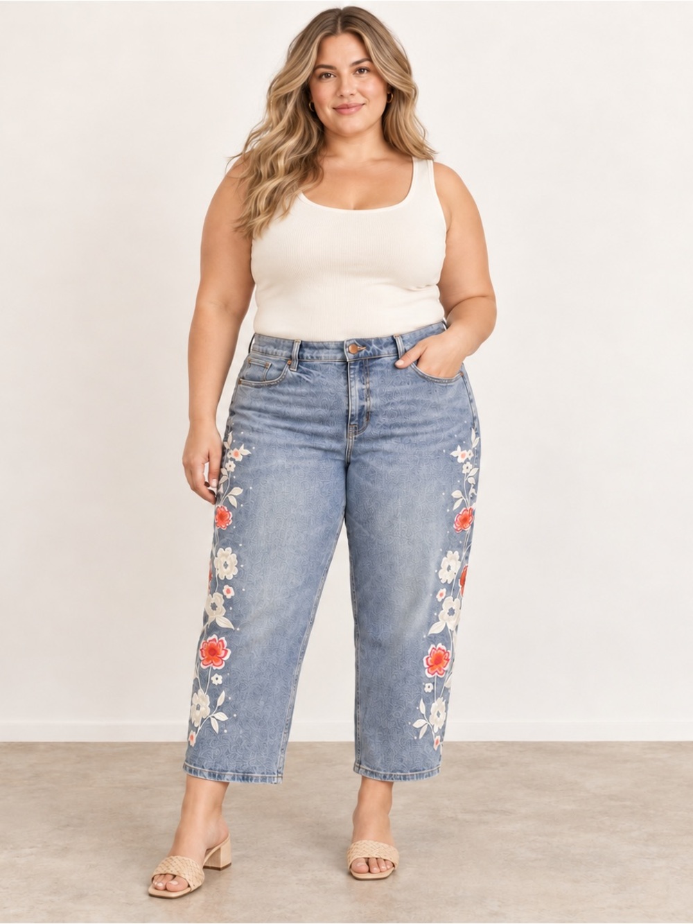Lane Bryant Signature Fit Embroidered Straight Crop Jeans Size 16 Plus